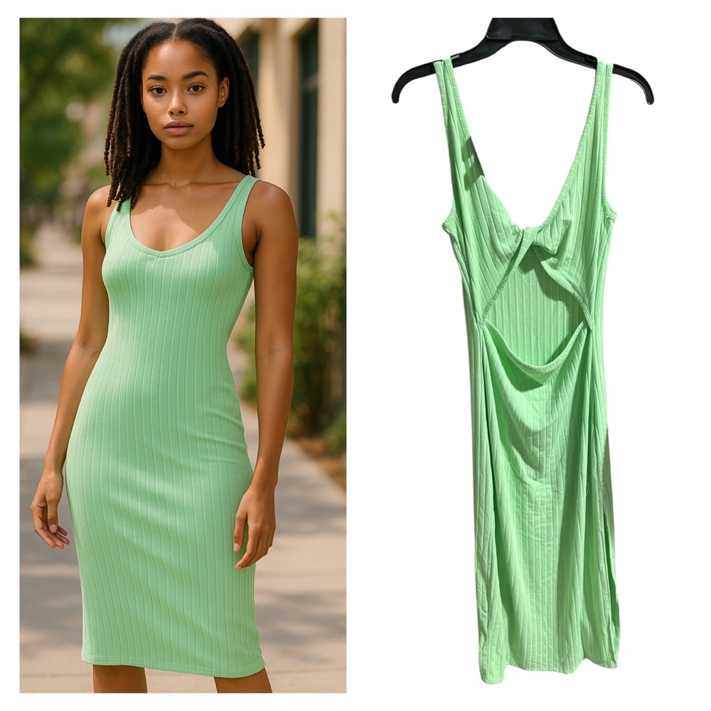 #2938 NWT BILLABONG Lime Green WEAR ME 2 WAYS Sleeveless Ribbed Dress
